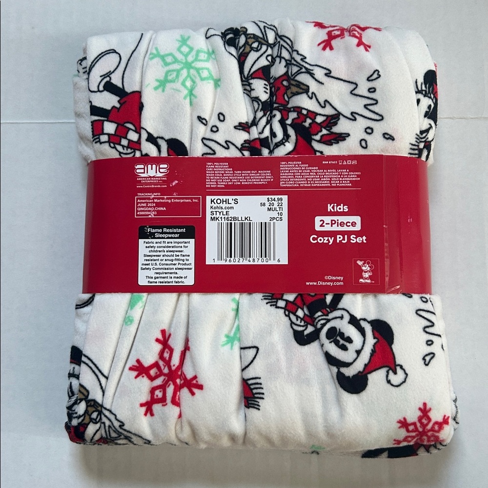 NWT Disney’s Mickey Mouse & Minnie Mouse kids holiday pajama top & bottoms set - Picture 4 of 5